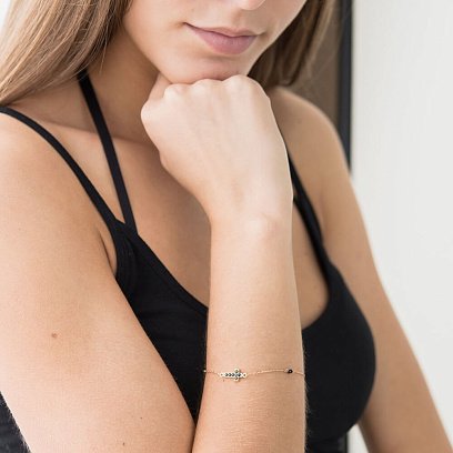 Золотой браслет "Крестик" с ониксом и фианитами б02138 №2