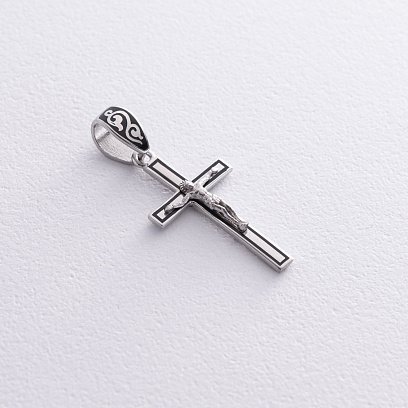 Серебряный крестик "Распятие. Спаси и Сохрани" с эмалью 1054