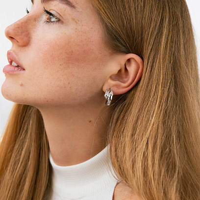 Серьги "Змеи" с фианитами (белое золото) с09053 №2