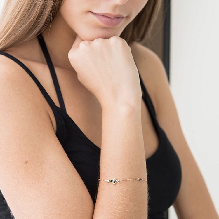 Золотой браслет "Крестик" с ониксом и фианитами б02138 - 1 Золотой браслет "Крестик" с ониксом и фианитами б02138 от ювелирного магазина Оникс - 1