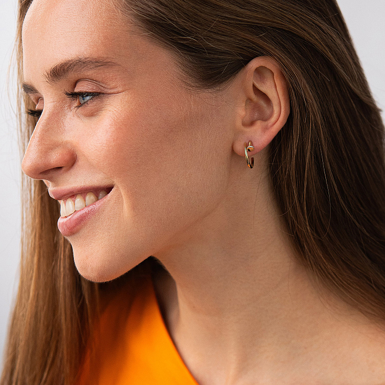 Серьги - пусеты "Гвоздь" в желтом золоте (фианиты) с09174 от ювелирного магазина Оникс - 9