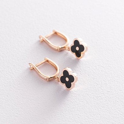 Золотые серьги "Клевер" с емалью с06814 №4