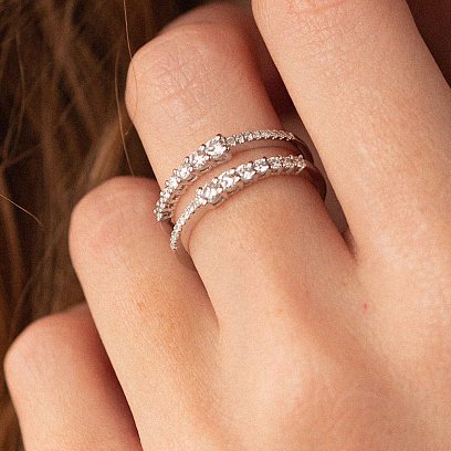 Двойное кольцо в белом золоте с бриллианты кб0466са №2