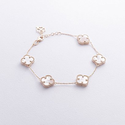 Браслет "Клевера" с перламутром (желтое золото) б05440