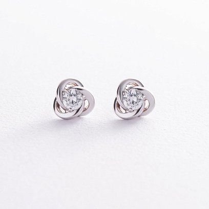 Золотые серьги - пусеты с фианитами с03396