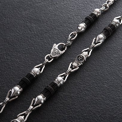 Мужская серебряная цепочка "Спаси и сохрани" с эбеновым деревом 628