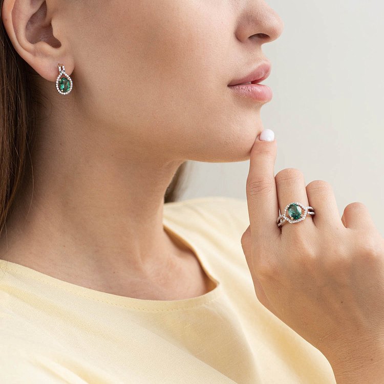 Золота каблучка (празіоліт, фіаніт) к04657 від ювелірного магазину Онікс - 4