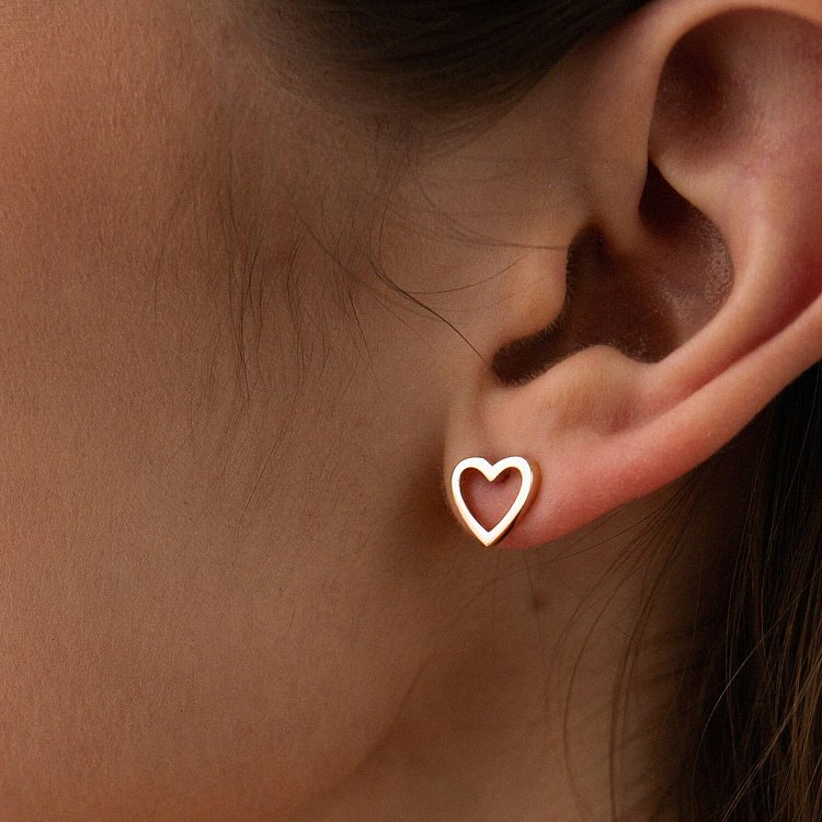 Серьги - пусеты "Сердечки" в желтом золоте с08171 от ювелирного магазина Оникс - 5