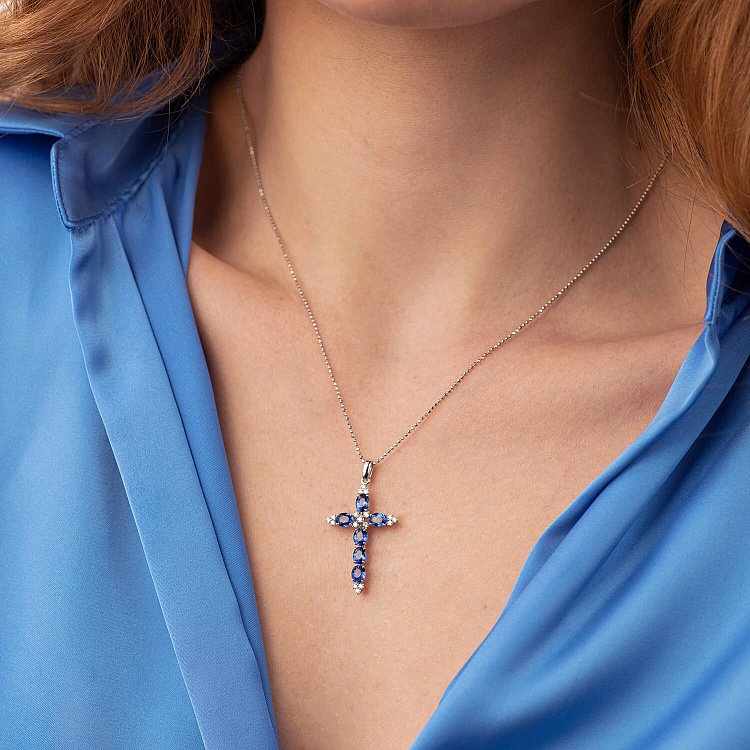 Золотий хрест (сапфір, діамант) пб0133gm від ювелірного магазину Онікс - 6