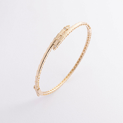 Жесткий браслет "Змея" в желтом золоте (фианиты) б05629