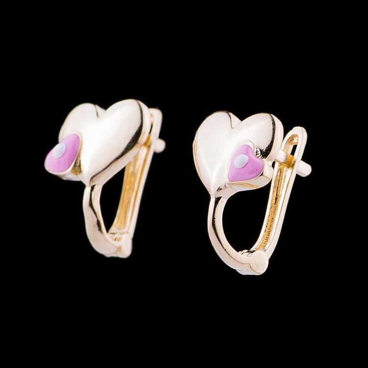 Золотые сережки "Пара сердечек" с04790р от ювелирного магазина Оникс