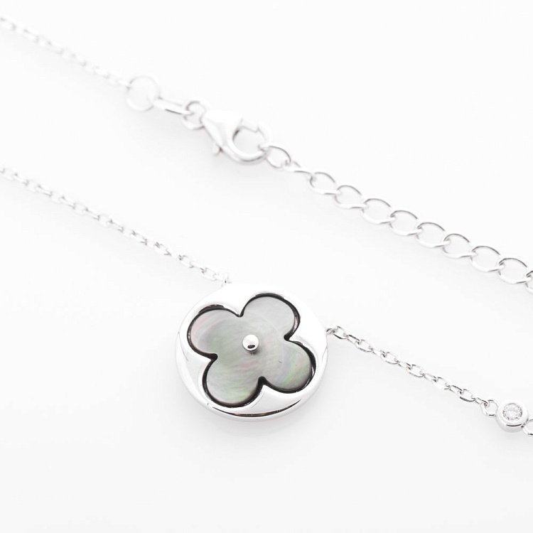 Кольє "Конюшина" з темним перламутром і фіанітом 18586 від ювелірного магазину Онікс - 1