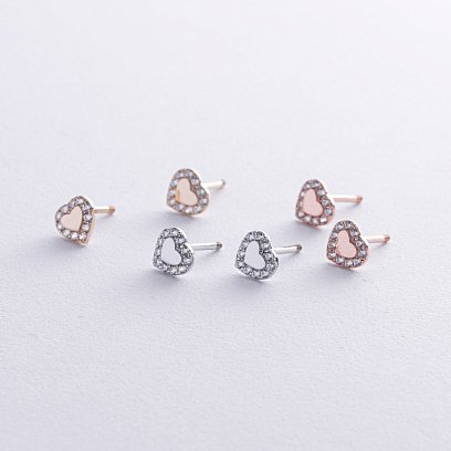 Сережки - пусети "Сердечки" з фіанітами (біле золото) с08111 №5