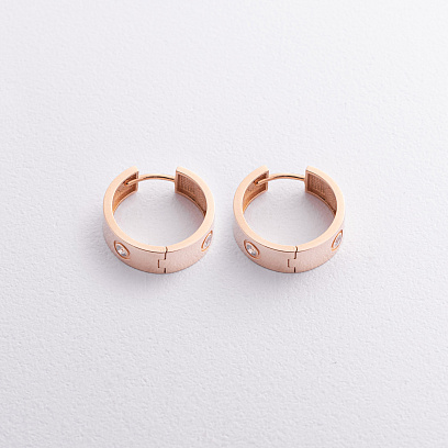 Сережки - кільця "Love" у червоному золоті с09394 №2