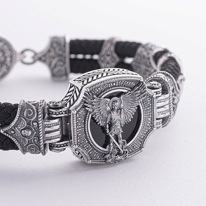 Серебряный браслет "Архангел Михаил" (оникс) 1377 №3