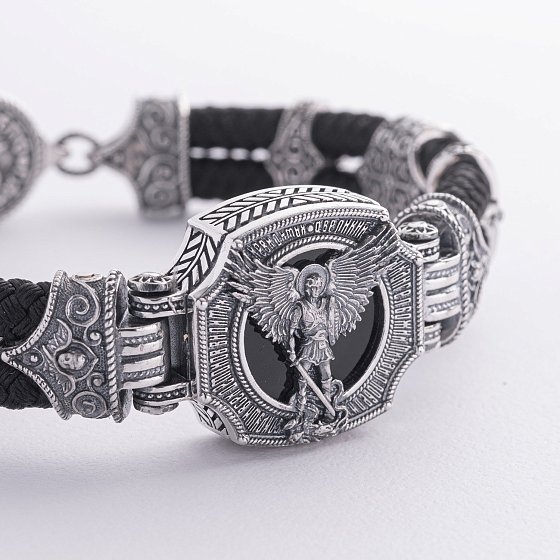 Серебряный браслет "Архангел Михаил" (оникс) 1377 №3