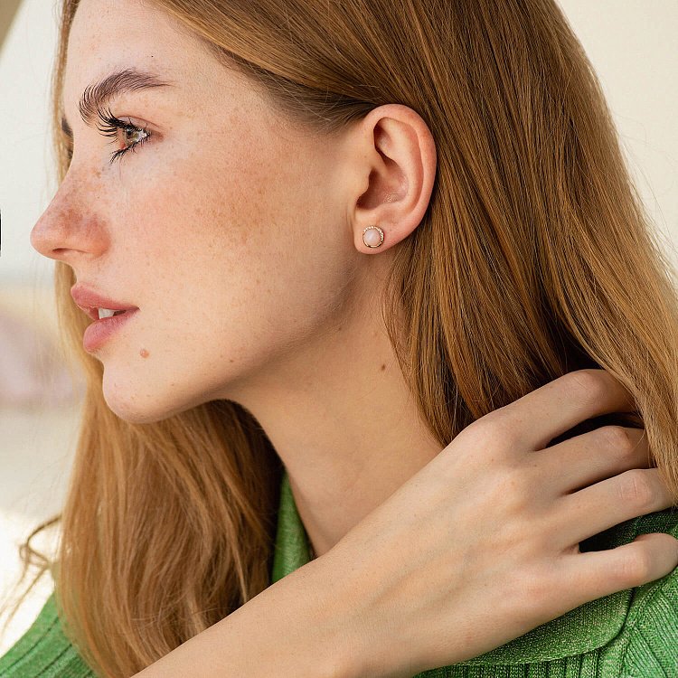 Золотые серьги - пусеты (розовый опал, бриллианты) сб0525sc от ювелирного магазина Оникс - 3