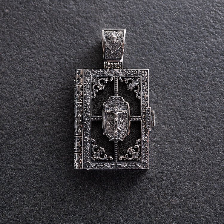 Серебряный православный кулон - книга "Николай Чудотворец. Спаси и Сохрани" с эбеновым деревом 1348 от ювелирного магазина Оникс - 6
