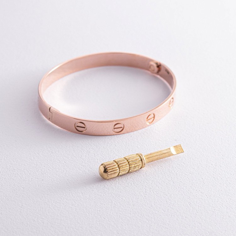 Жесткий браслет "Love" из красного золота (0.6 см) б03858 от ювелирного магазина Оникс - 4