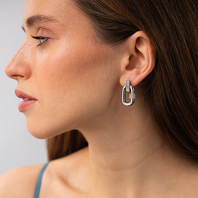 Серьги "Alice" в белом золоте (фианиты) с09558