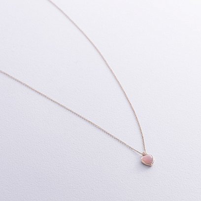 Золоте кольє "Сердечко" (рожевий опал, діаманти) колб0128sc №3