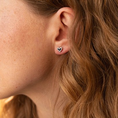 Золоті сережки - пусети "Сердечка" з діамантами і сапфірами сб0432ca №2