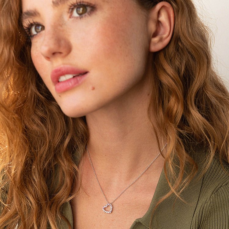 Золоте кольє "Сердечко" з діамантами та сапфірами колб0093ca від ювелірного магазину Онікс - 1