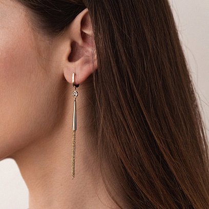 Серьги "Мечтательность" в желтом золоте (фианиты) с07971 №2