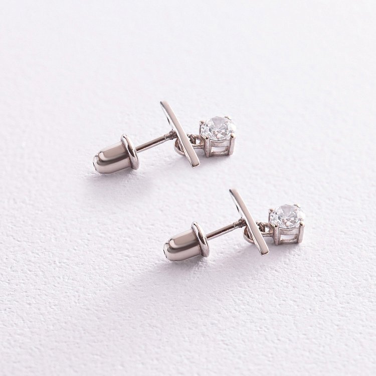 Срібні сережки - пусетами "Естер" з фіанітами 123219 від ювелірного магазину Онікс - 6