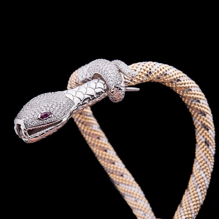 Ексклюзивне золоте кольє "Змія" з фіанітами кол00704 від ювелірного магазину Онікс - 4