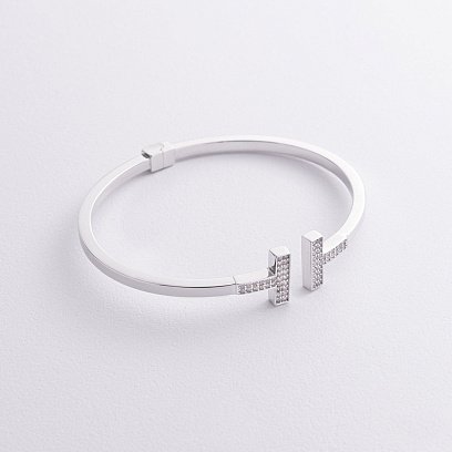 Жорсткий браслет в білому золоті (фіаніти) б02318 №3