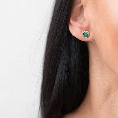 Золоті сережки - пусети з зеленим оніксом с05194 №9