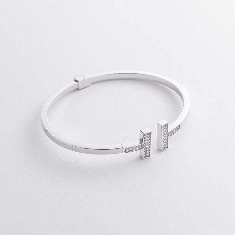 Жорсткий браслет в білому золоті (фіаніти) б02318 від ювелірного магазину Онікс - 2