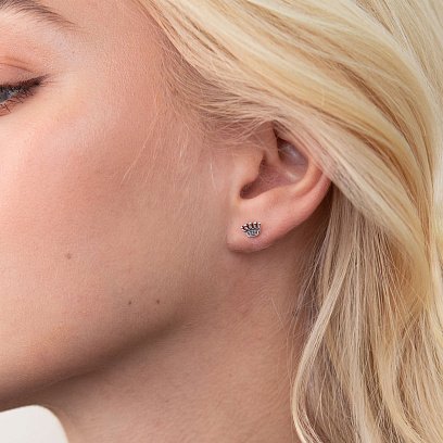 Серебряные серьги - пусеты "Корона" с чернением 121887 №2