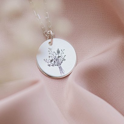 Срібний кулон з гравіюванням "Квіточки" 132724цв №7
