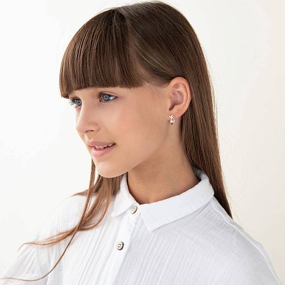 Детские золотые серьги "Котята" (фиолетовые фианиты) с07549 №3