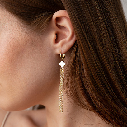 Сережки "Конюшина" з ланцюжками (жовте золото) с09409