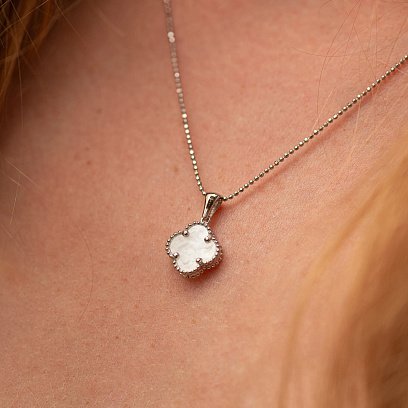 Підвіска "Конюшина" в білому золоті (перламутр) п03941 №3