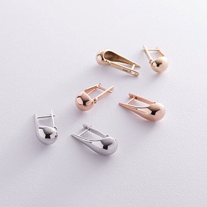 Серьги "Маленькие капельки" в красном золоте (2.6 см) с06421 №2