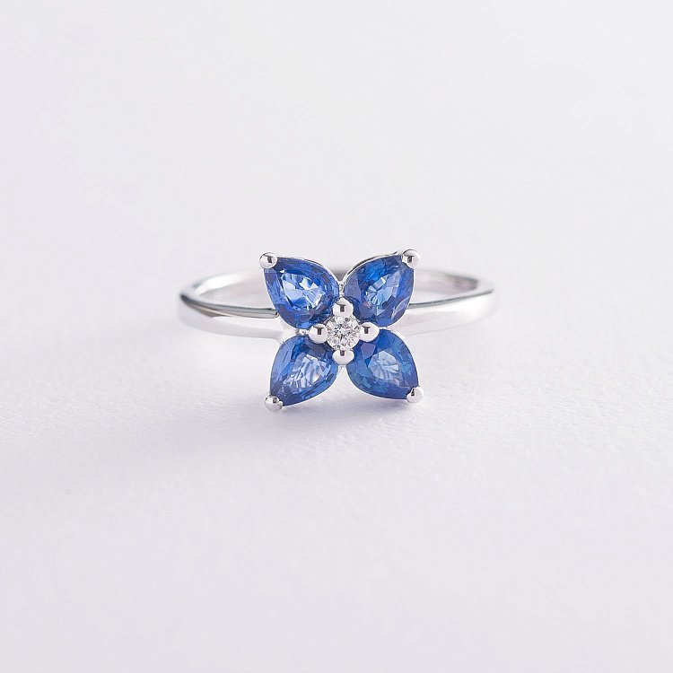 Золотое кольцо "Клевер" (сапфир, бриллиант) кб0209gl от ювелирного магазина Оникс