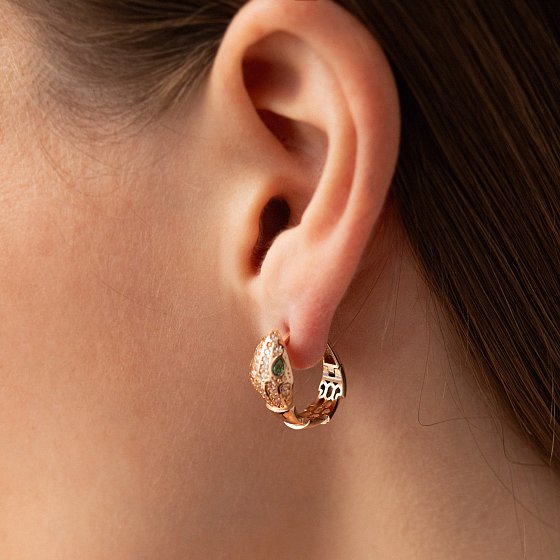 Серьги "Змеи" в красном золоте (фианиты) с09199 №5