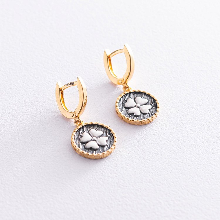 Серебряные серьги "Удача" (чернение, позолота) 122794 от ювелирного магазина Оникс