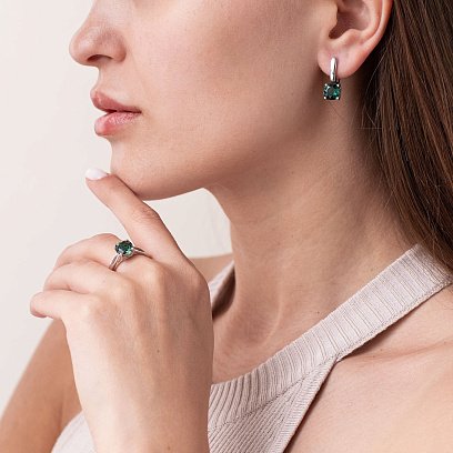 Серебряное кольцо (фианиты, кварц) 1354/1р-QGR №2