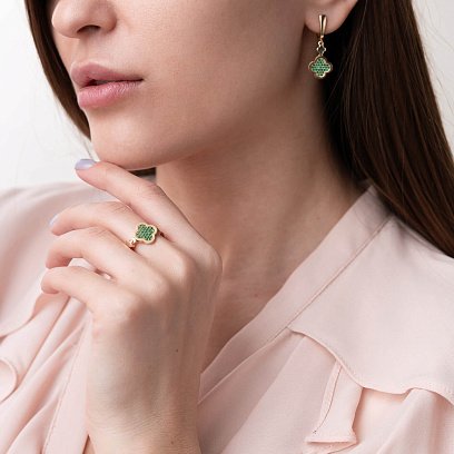 Сережки "Конюшина" в жовтому золоті (фіаніти) с07781 №2