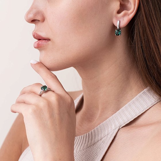 Серебряное кольцо (фианиты, кварц) 1354/1р-QGR №2