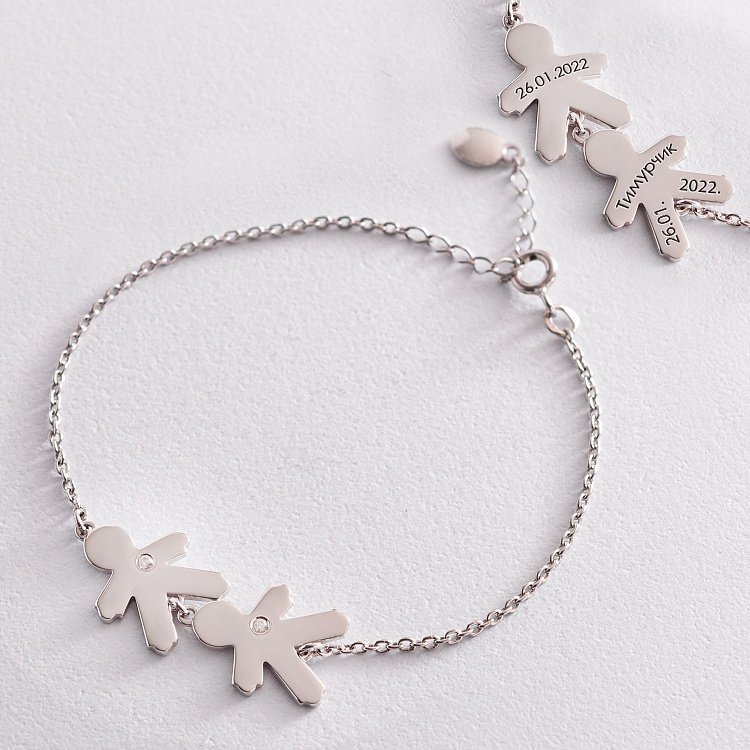 Срібний браслет "Два хлопчики" (можливе гравіювання) 2082 від ювелірного магазину Онікс