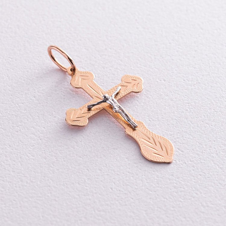 Золотий православний хрестик "Розп'яття. Спаси та збережи" п02089 від ювелірного магазину Онікс