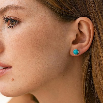 Серьги - пусеты с бирюзой (белое золото) с08676 №4