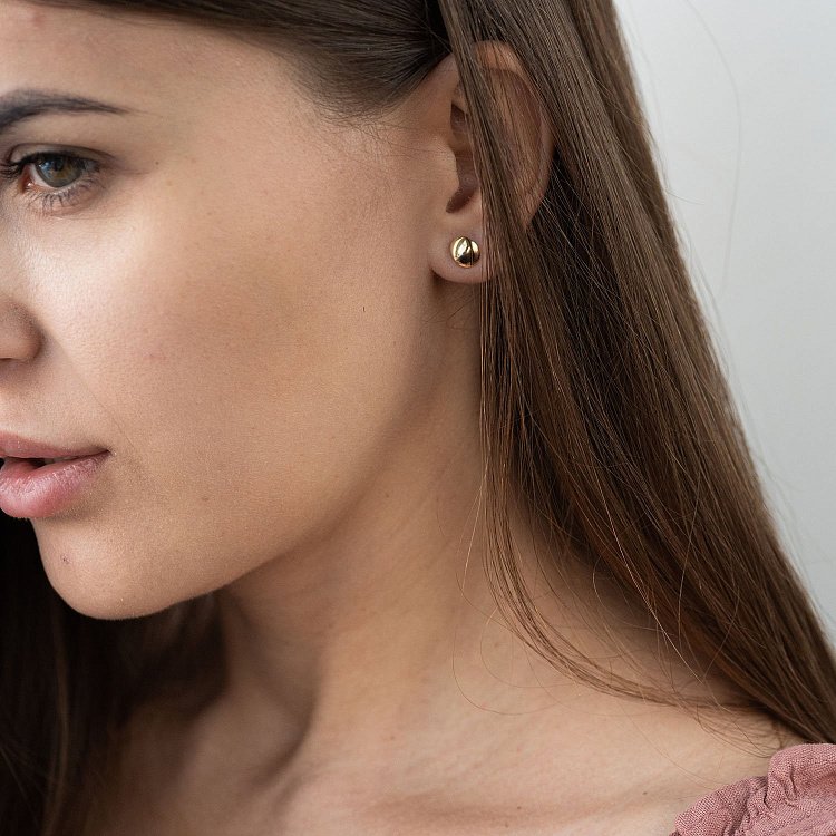 Золотые серьги - пусеты "Овальные" с06812 от ювелирного магазина Оникс - 1