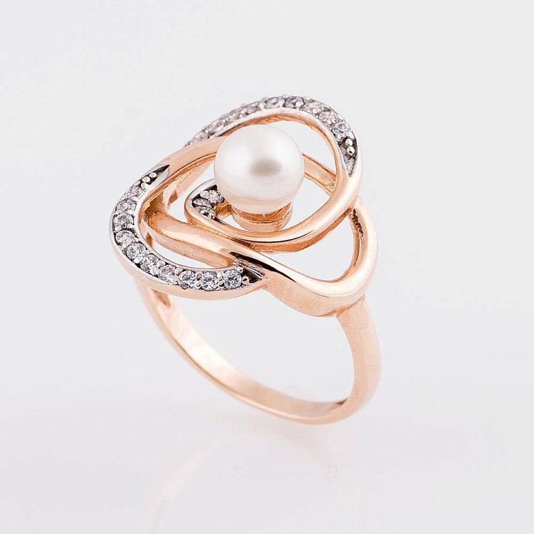 Золота каблучка (культ. прісн. перли, фіаніти) к02597 від ювелірного магазину Онікс - 1